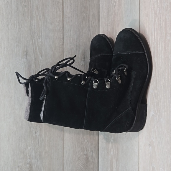 UGG Australia Women Gradin Combat Lace Up Leather Boots Chunky Shoes sz 7.5 - Picture 3 of 13